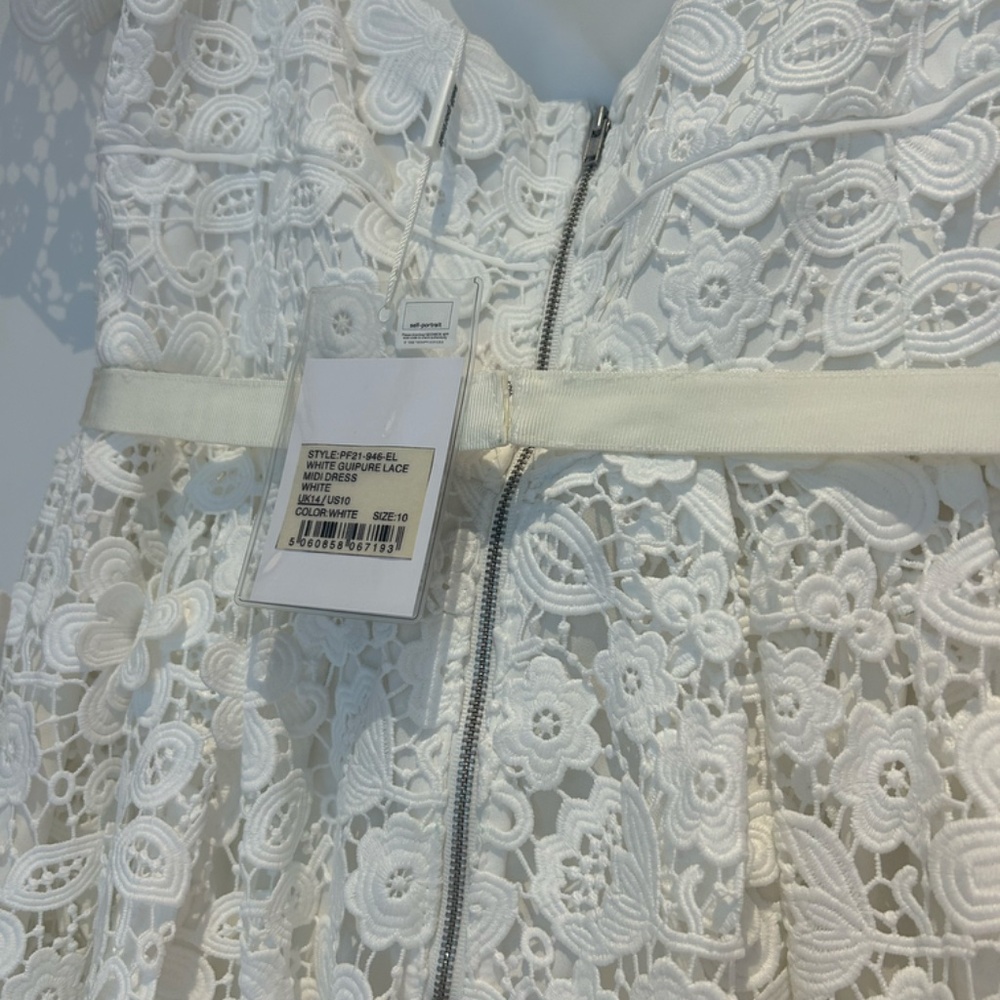Self-Portrait White Guipure Lace Midi Dress NWT Size 10 - Picture 10 of 10